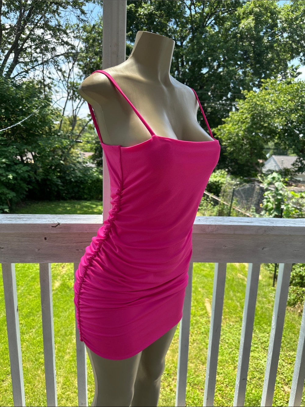 Hot Pink Ruched Bodycon Mini Dress